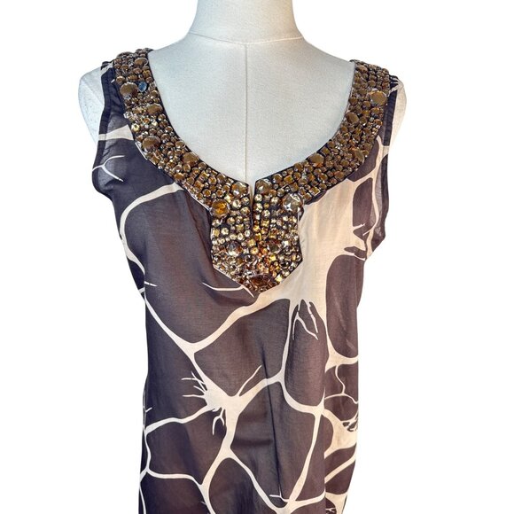 ZARA Sleeveless Small Beaded Scoop Neck Shift Dress Cotton & Silk Blend - Picture 4 of 14